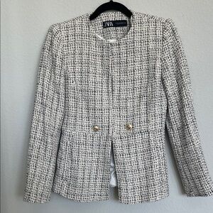 Zara Houndstooth Cream Blazer